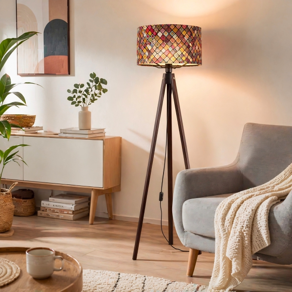 Homing Rustic Patterned Wooden Tripod Floor Lamp AYD-2800