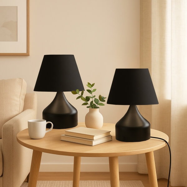 Homing Milano 2' li Set Metal Gövdeli Siyah Kumaş Abajur AYD-3123