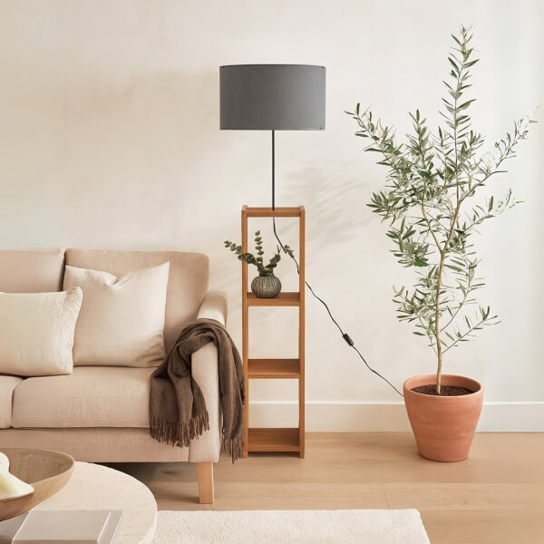 Homing Decorative Shelves Dark Gray Fabric Floor Lamp AYD-3149 