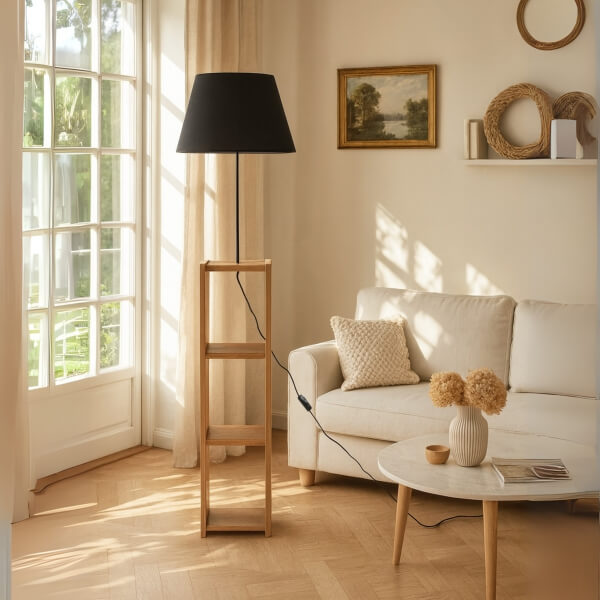 Homing Decorative Shelf Black Conical Fabric Floor Lamp AYD-3153