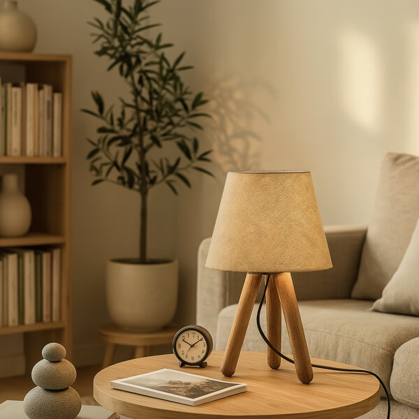 Homing Tasarım Ahşap Kumbeji Kumaş Başlıklı Abajur  AYD-3171