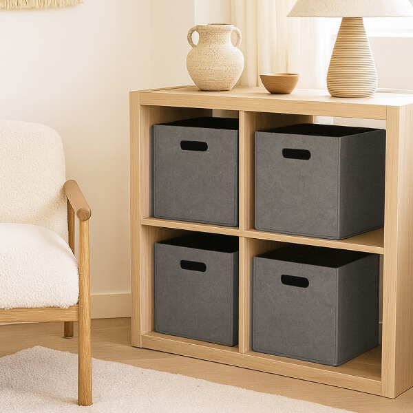 Homing Gri Çok Amaçlı Keçe Organizer Dolap İçi Düzenleyici 4'lü Sepet Seti // 30x30 cm HMY-6356