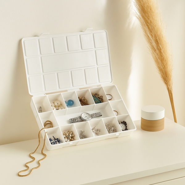 Homing 15 Bölmeli Büyük Boy Beyaz Takı Kutusu ORG-2016