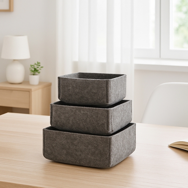 Homing Çok Amaçlı İç İçe Geçen 3' lü Keçe Organizer Sepet Seti Gri HMY-6367