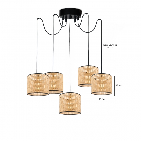 Homing Rattan Serisi 5 Kollu Sarkıt Avize AYD-3535