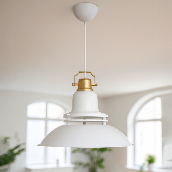 Homing Üst Gold Detaylı Beyaz Endüstriyel Büyük Boy Metal Sarkıt AYD-3643