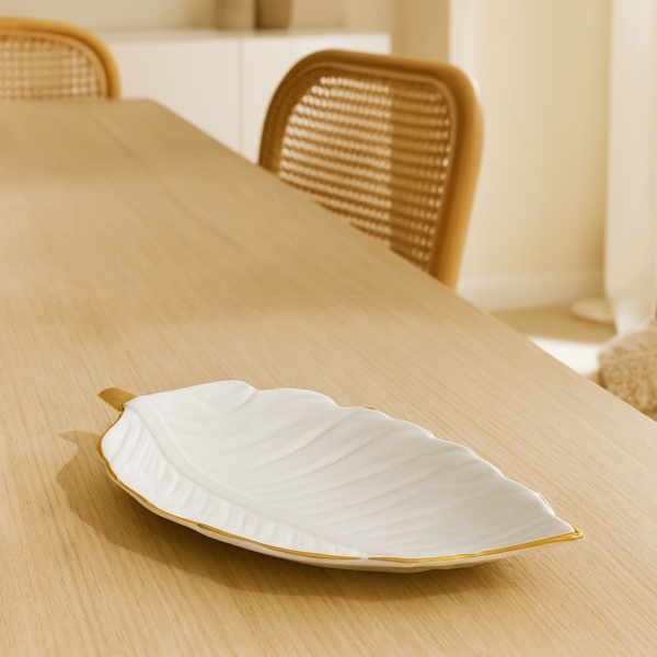 Homing Seramik Yaprak Sunumluk Krem 30 cm HMY-6403