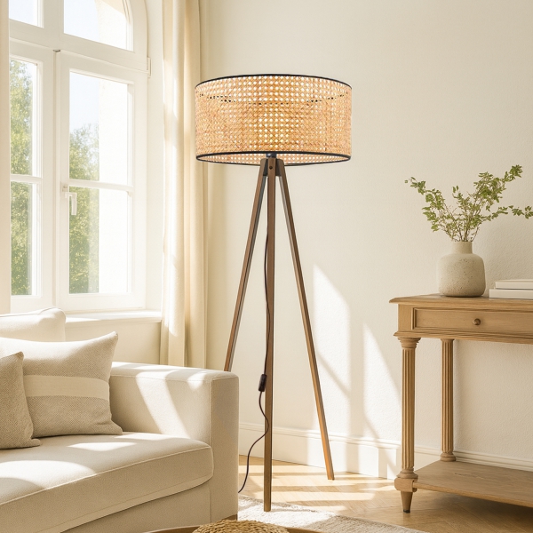 Homing Orjinal Rattan Ahşap Ayak Tripod Lambader  AYD-3682