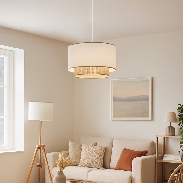 Homing İç Hasır Kumaşlı Ekru Krem Sarkıt Avize 241324