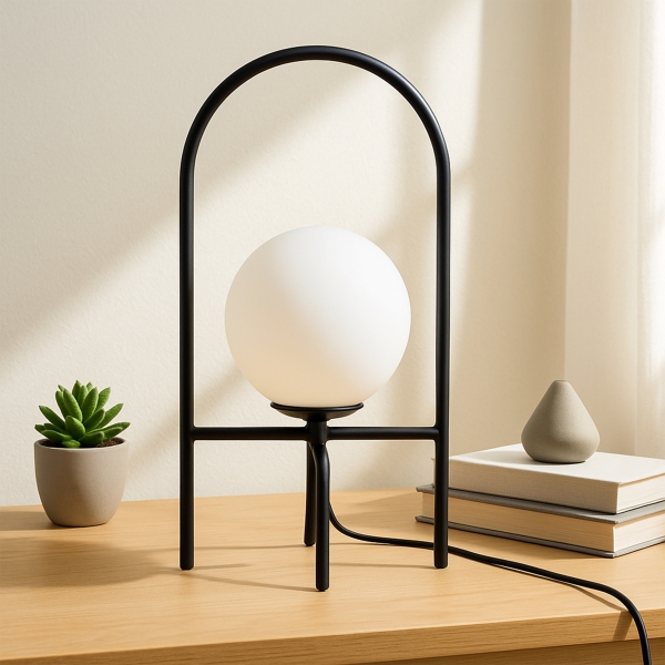 Homing Moon Siyah Metal Camlı Masa Lambası