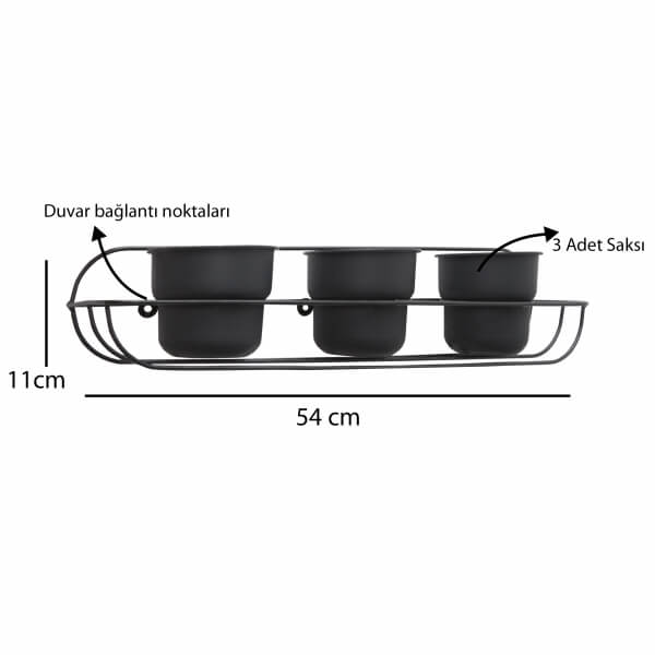 Homing 3 Gözlü Duvar Tipi Metal Saksılık Çiçeklik Standı 241891