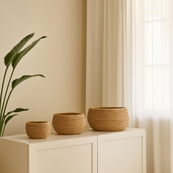 Homing Hasır Bej Tombul Saksılık Set 241707