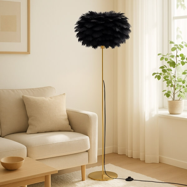 Homing Black Feather Headboard Gold Floor Lamp 242037