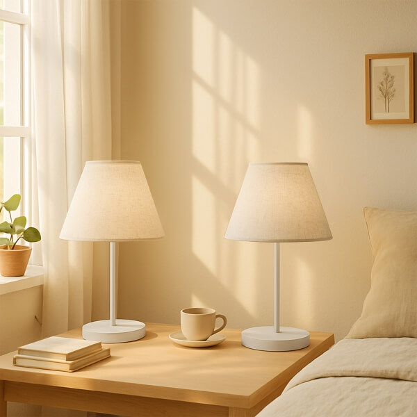 Homing Flecked Fabric 2-Piece White Footed Lampshade Set