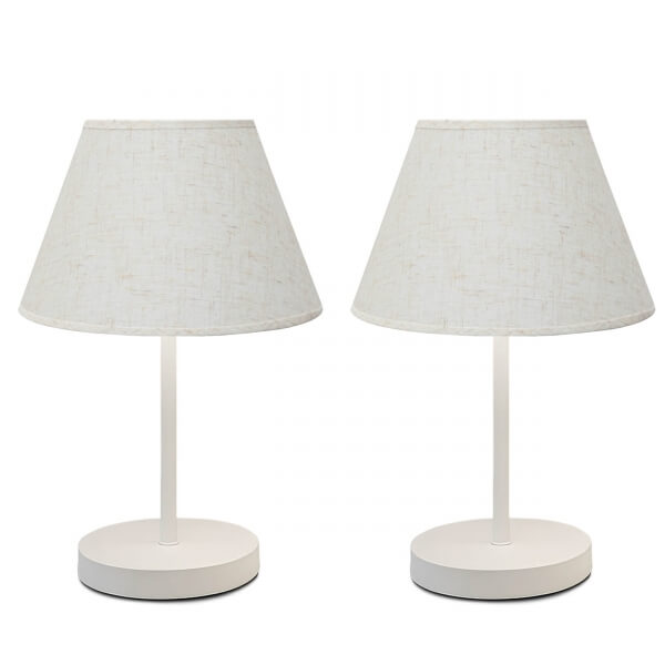 Homing Flecked Fabric 2-Piece White Footed Lampshade Set