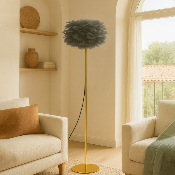 Homing Grey Feather Headboard Gold Floor Lamp 242093