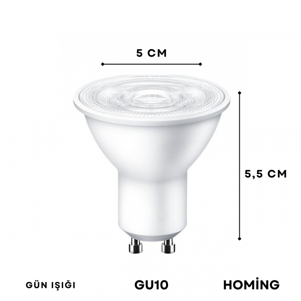 Homing Mercekli Led Spot Ampulü GU10 Duylu 7W 3200k	