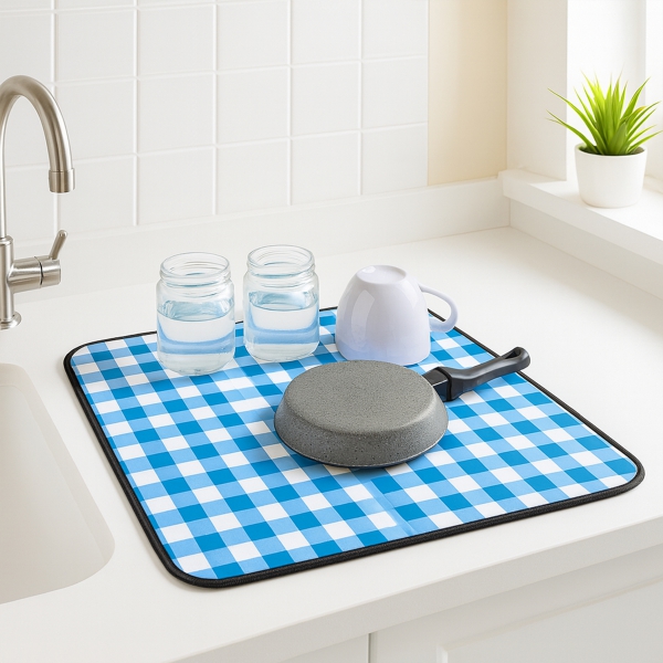 Homing Bulaşık Kurutma Örtüsü Mavi Kareli Çift Taraflı 242217