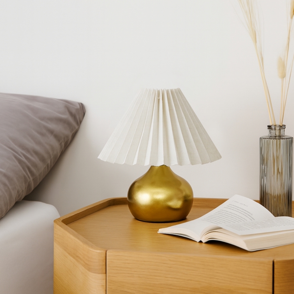 Homing Lumera Gold Pleated Flecked Fabric Lampshade 242225