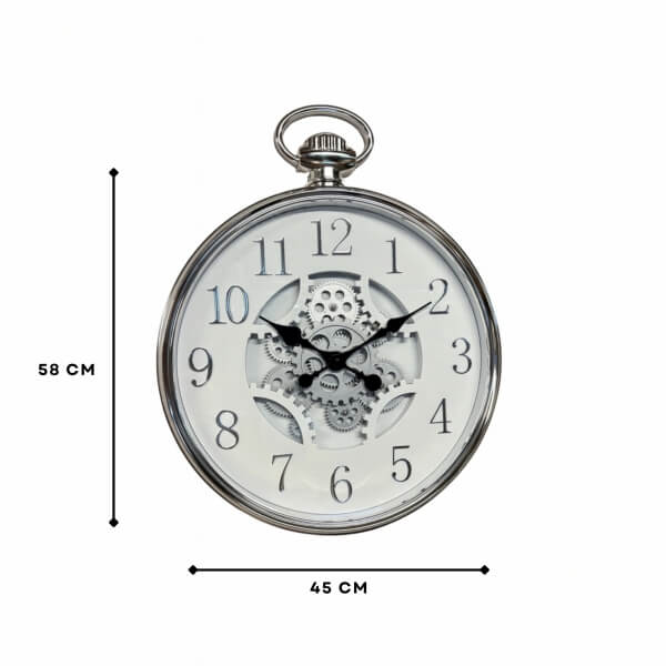 Homing Krom Renk Lumo 45 cm Büyük Boy Duvar Saati	