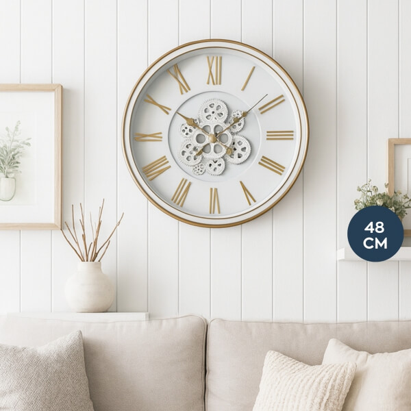 Homing Virela White Antique Detailed 48 cm Large Wall Clock