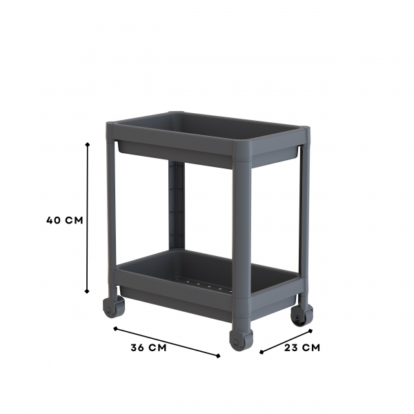 Homing Anthracite 2-Tier Multi-Purpose Bathroom & Kitchen Organizer Shelf on Wheels