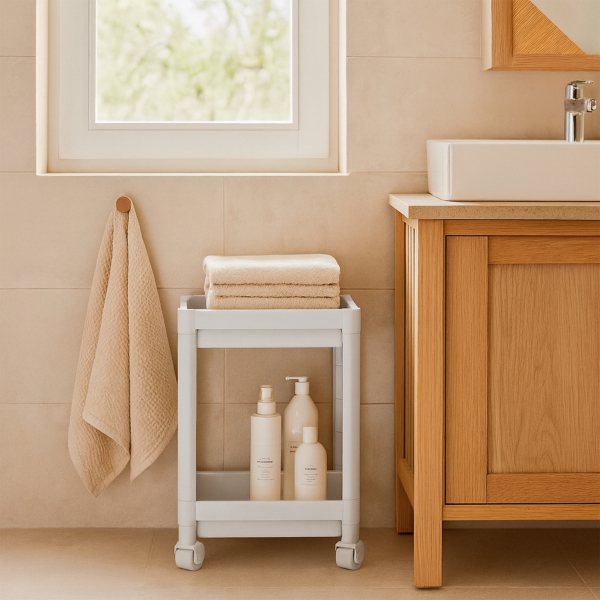 Homing Beyaz 2 Katlı Tekerlekli Çok Amaçlı Banyo & Mutfak Düzenleyici Raf	