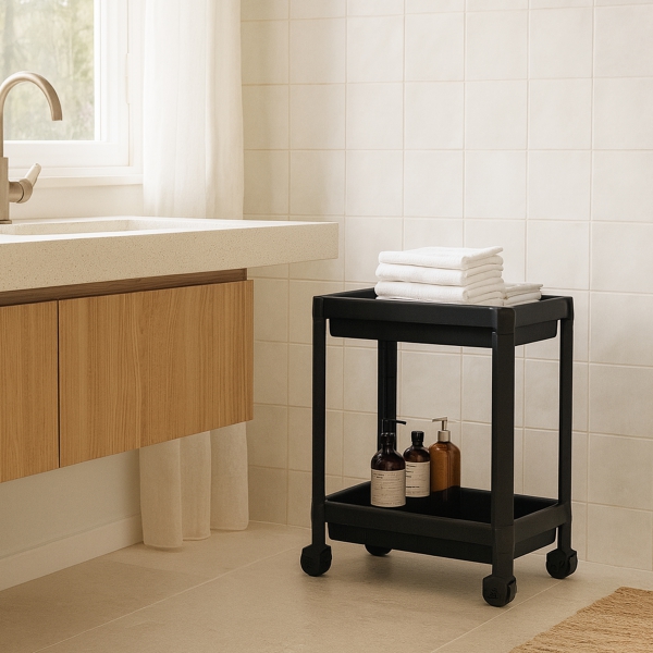 Homing Black 2-Tier Multi-Purpose Bathroom & Kitchen Organizer Shelf on Wheels