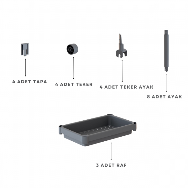 Homing Antrasit 2 Katlı Tekerlekli Çok Amaçlı Banyo & Mutfak Düzenleyici Raf 