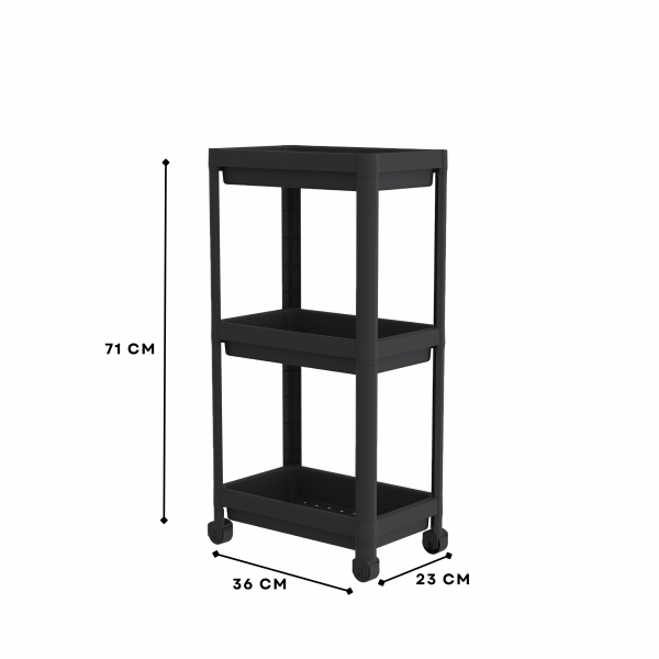 Homing Black 3-Tier Multi-Purpose Bathroom & Kitchen Organizer Shelf on Wheels