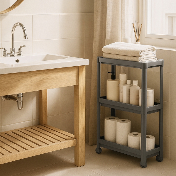 Homing Slim Anthracite 3-Tier Multi-Purpose Bathroom & Kitchen Organizer Shelf on Wheels