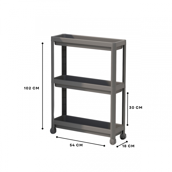 Homing Slim Anthracite 3-Tier Multi-Purpose Bathroom & Kitchen Organizer Shelf on Wheels