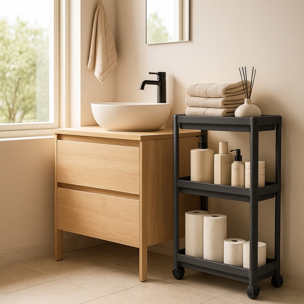 Homing Slim Black 3-Tier Multi-Purpose Bathroom & Kitchen Organizer Shelf on Wheels