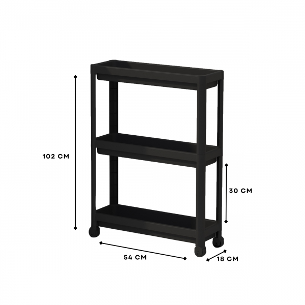Homing Slim Black 3-Tier Multi-Purpose Bathroom & Kitchen Organizer Shelf on Wheels