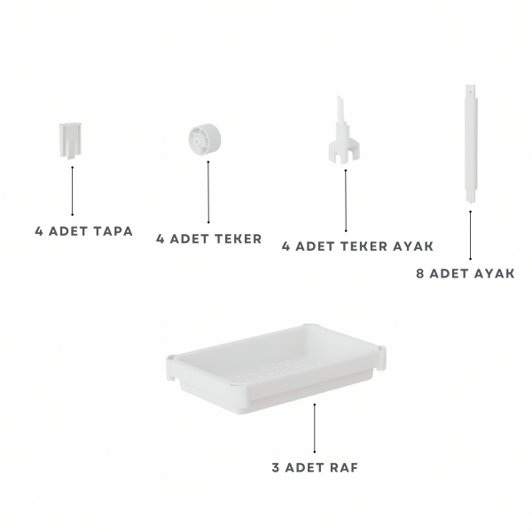 Homing Slim Beyaz 3 Katlı Tekerlekli Çok Amaçlı Banyo & Mutfak Düzenleyici Raf	