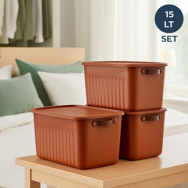 Homing Kiremit Rengi 3'lü Çok Amaçlı Kapaklı Organizer Kutu 15 LT	