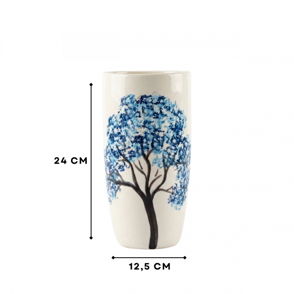 Homing Sienna Mavi Ağaç Motifli Seramik Saksı 24 cm