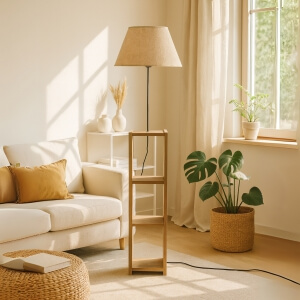 Homing Decorative Shelf Cream Conical Fabric Floor Lamp AYD-3152 With 