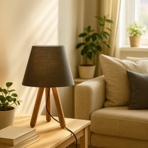 Homing Tasarım Ahşap Antrasit Kumaş Başlıklı Abajur  AYD-3169