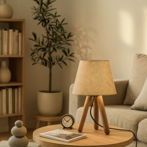 Homing Tasarım Ahşap Kumbeji Kumaş Başlıklı Abajur  AYD-3171