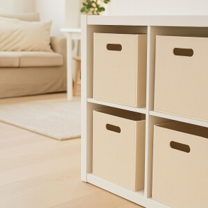 Homing Krem Çok Amaçlı Keçe Organizer Dolap İçi Düzenleyici 4'lü Sepet Seti // 30x30 cm HMY-6357