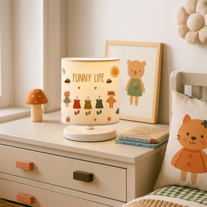 Homing Beyaz Gövde Mini Abajur Funny Life Kumaş AYD-3379