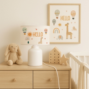 Homing Kumaş Baskılı Hello Friends Çocuk Odası Abajur AYD-3395