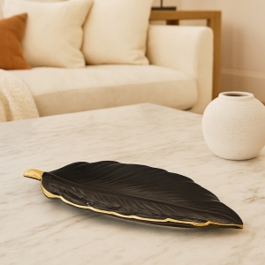 Homing Siyah Seramik Gold Kenarlı Yaprak Sunumluk HMY-6395