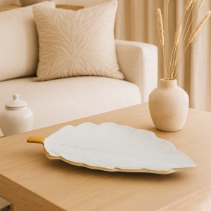 Homing White Ceramic Gold Edged Leaf Presentation Stand HMY-6397