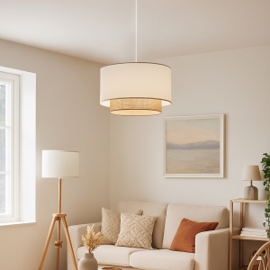 Homing İç Hasır Kumaşlı Ekru Krem Sarkıt Avize 241324