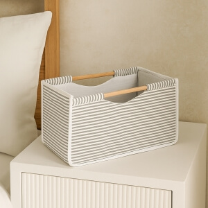 Homing Tahta Saplı Kumaş Kutu Organizer 32x17x18cm