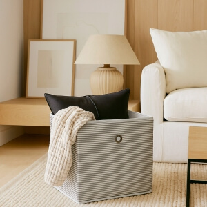 Homing Kumaş Gri Çizgili Raf Düzenleyici Sepet Organizer 2 Adet 30x30x30cm