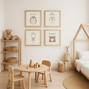 Homing 4' lü Mdf Baskı Tablo Seti Sevimli Hayvanlar 28x28 cm 242071