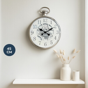 Homing Krom Renk Lumo 45 cm Büyük Boy Duvar Saati	